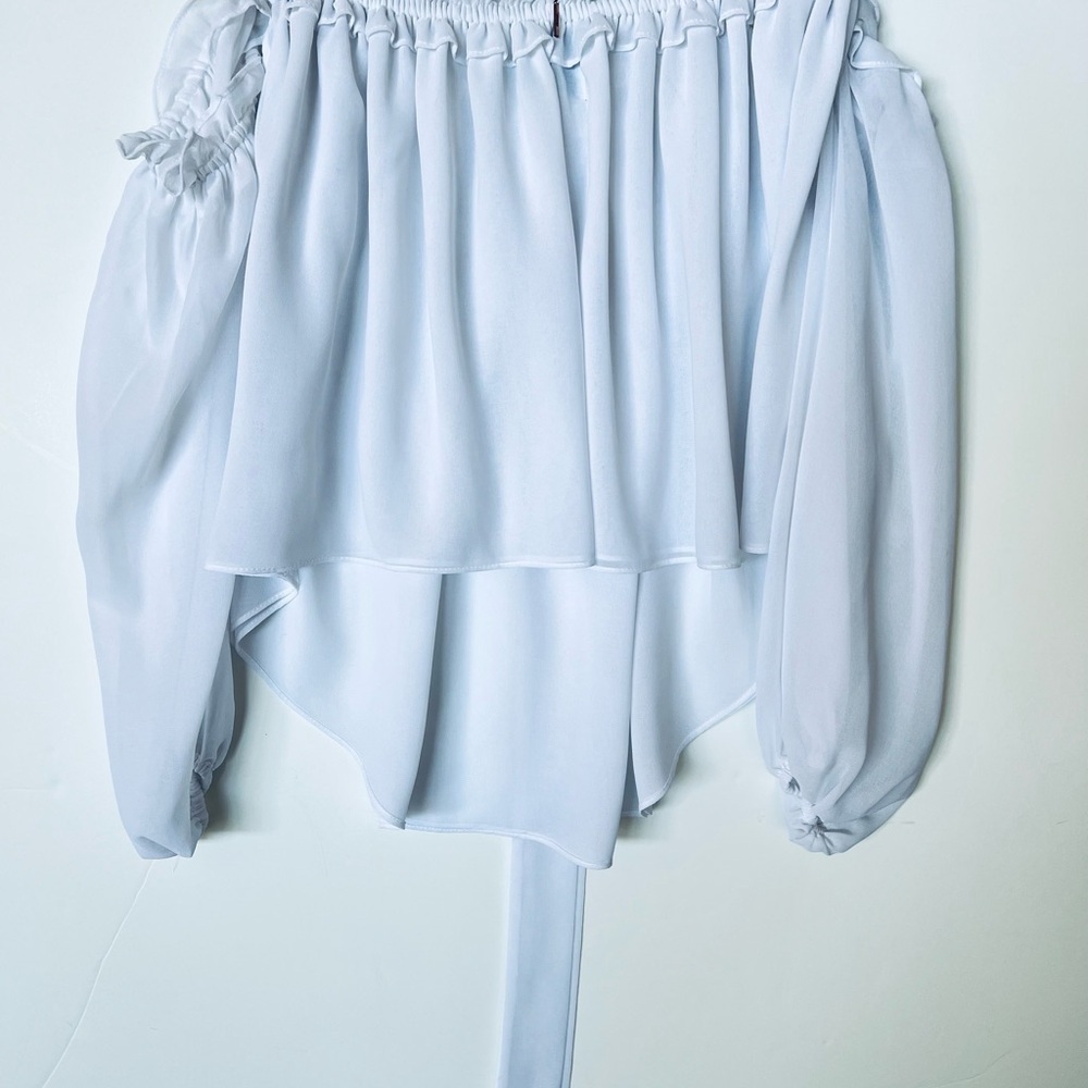 NEW! MISA Los Angeles White "Livey" chiffon top with ruffled trim - Picture 4 of 9